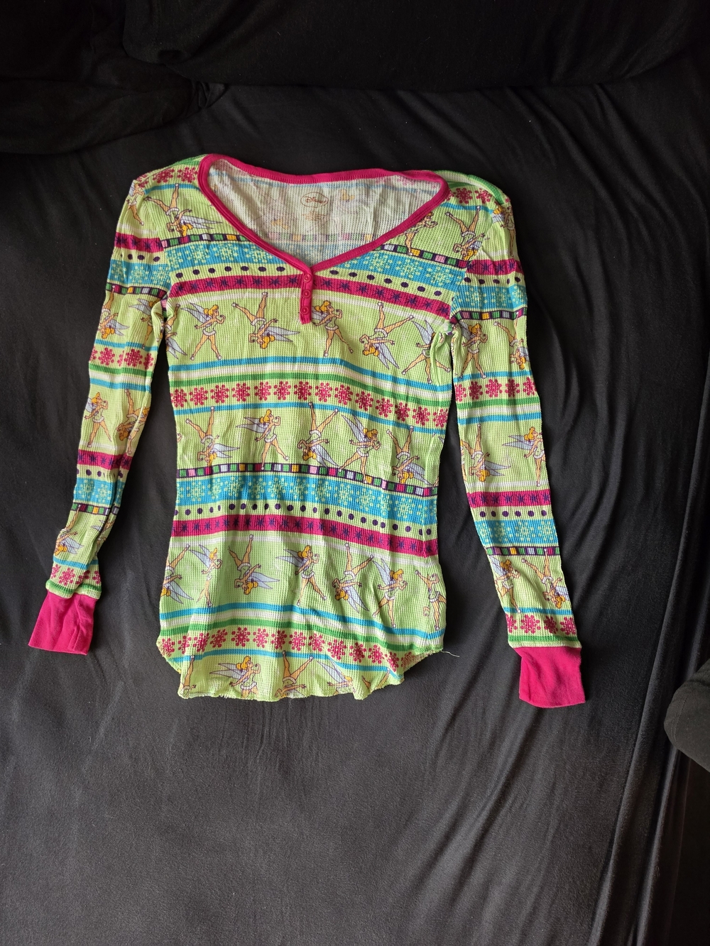 Teens' Disney Tinker Bell Lime Green Long-Sleeve Tee with Hot Pink Trim